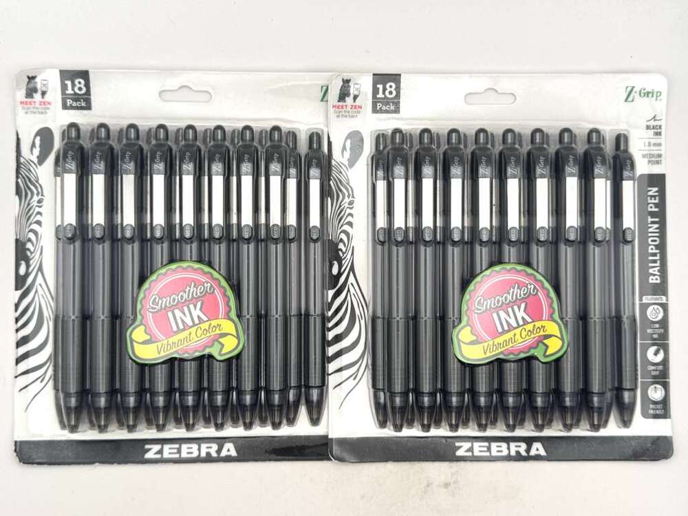 Zebra Z-Grip 36 Black Ballpoint Pens 2x18 Sealed Packs 1.0mm Medium Retractable